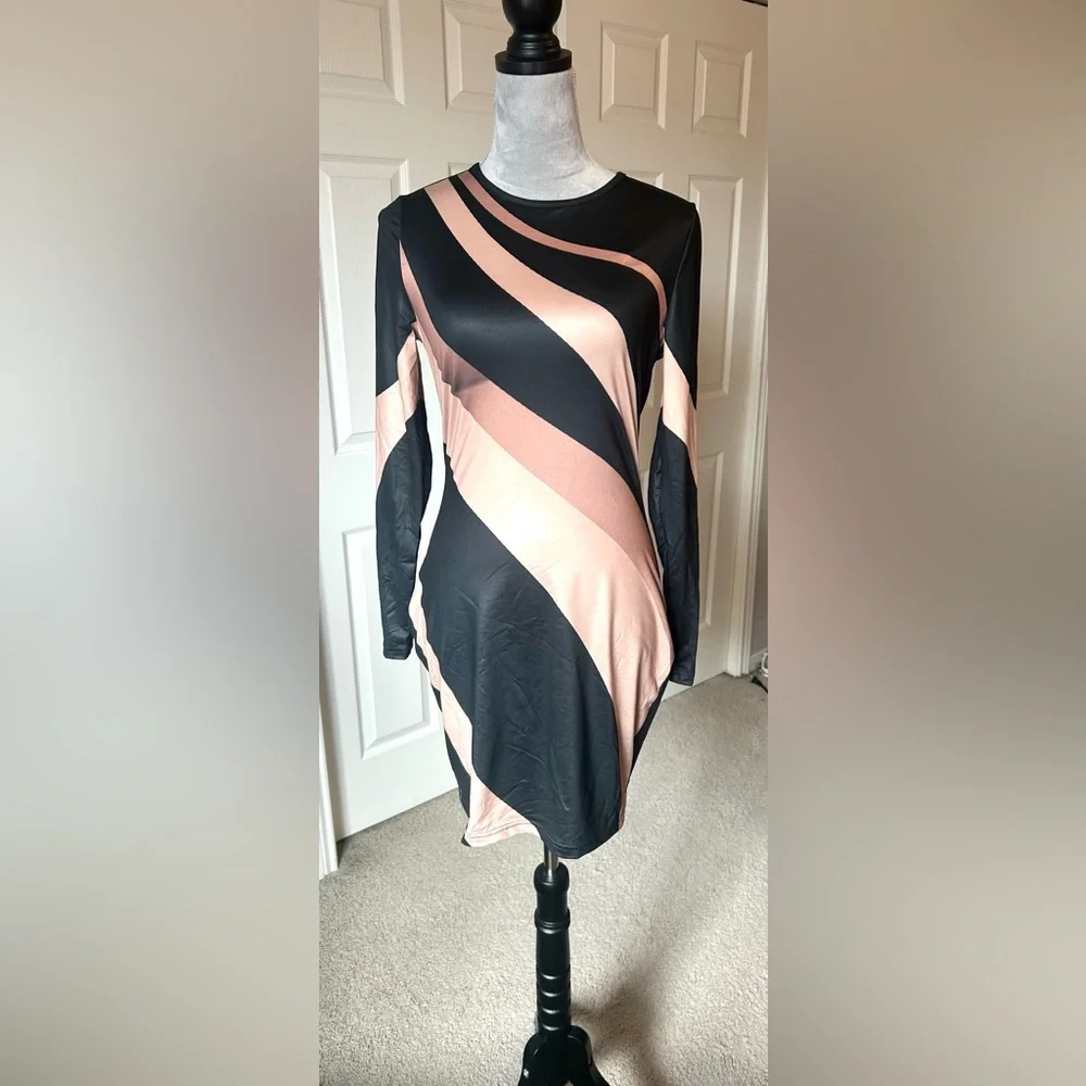 NWT SHEIN Black and Tan‎ Striped Dress